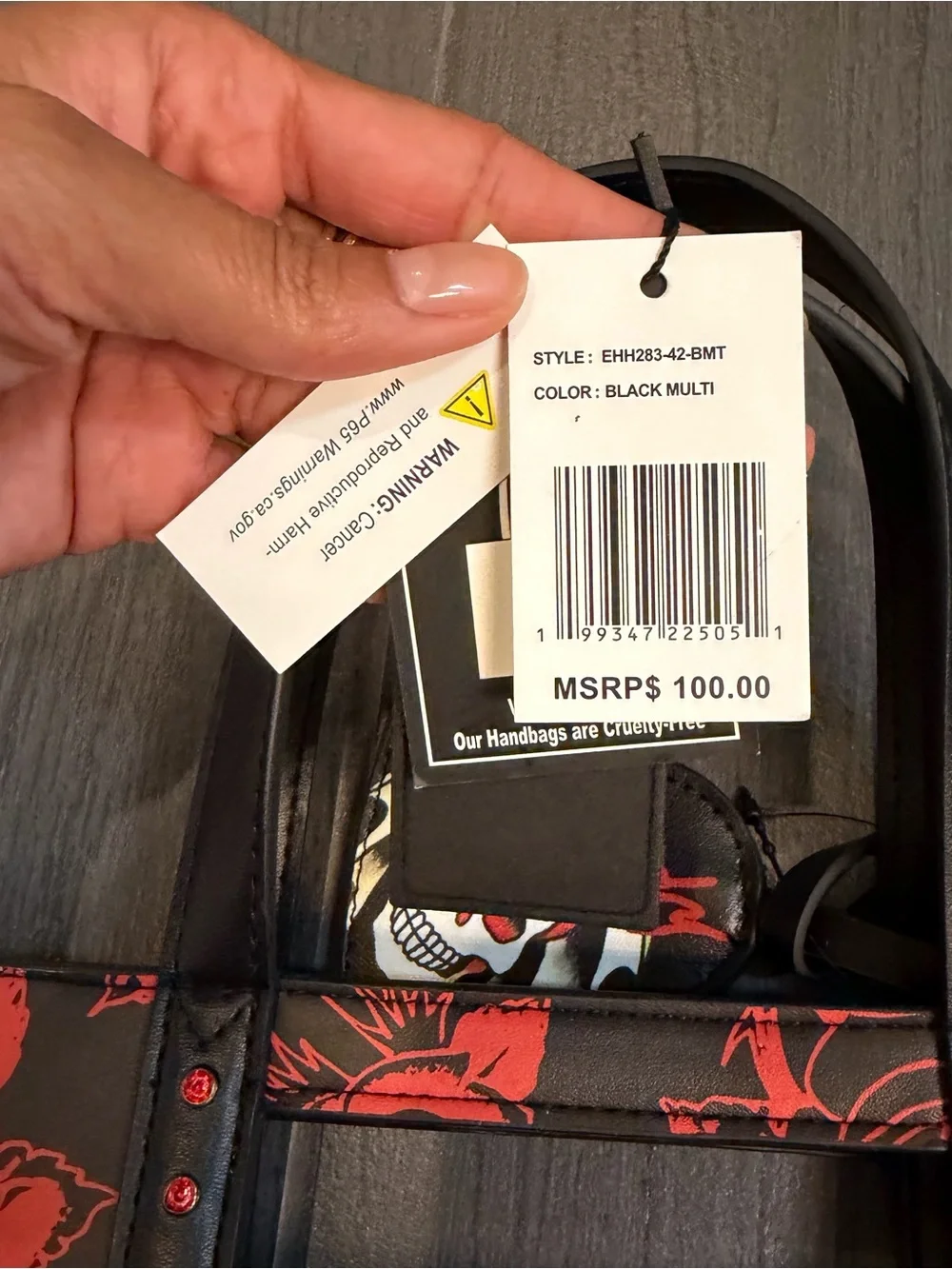Ed Hardy Black & Red Rose Skull Tote with Stud Accents - Picture 7 of 8